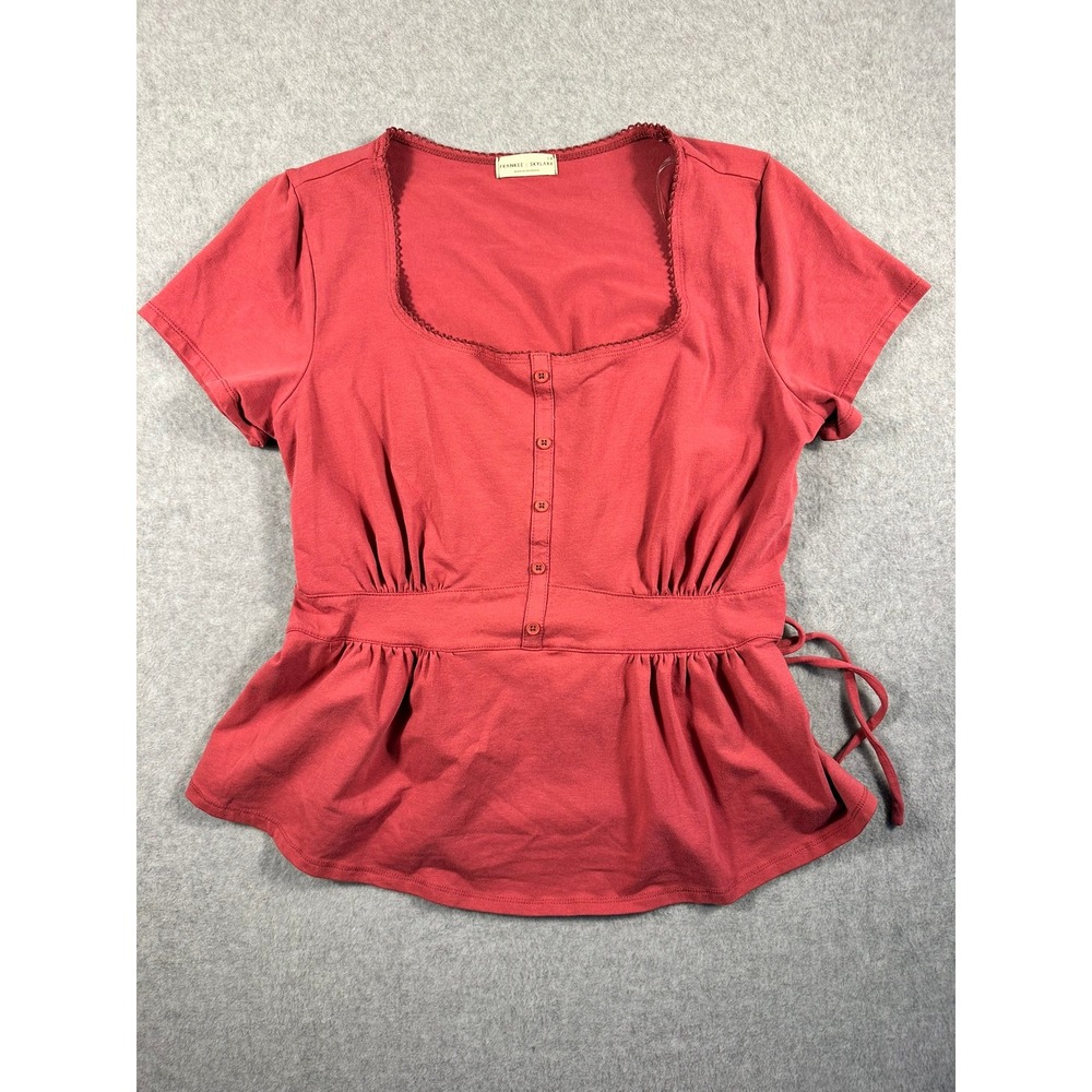 Frankee & Skylarr Red Button Front Peplum Top Square Neck Short Sleeve 1X